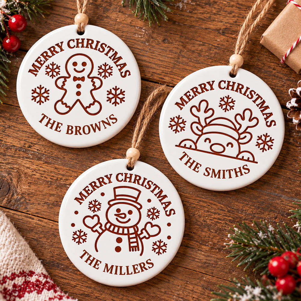 Personalized Family Name Merry Christmas Ceramic Ornament TH10 171535