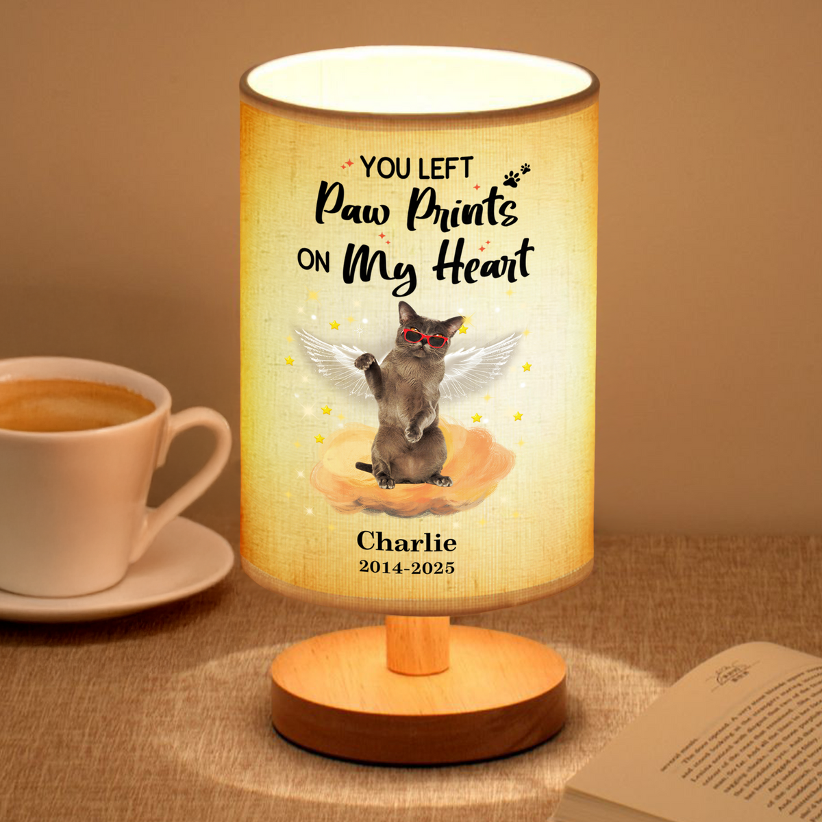 Custom Photo Your Light Will Always Shine In My Heart Cat Memorial Fabric Lamp HA75 892352