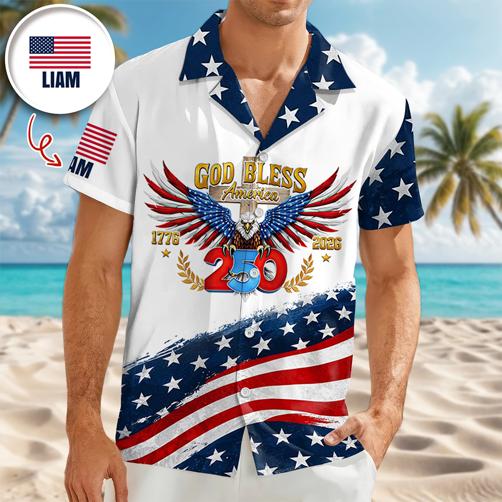 God Bless America Shirt – Personalized Name USA Flag Eagle Cross Hawaiian Shirt CH07 911292