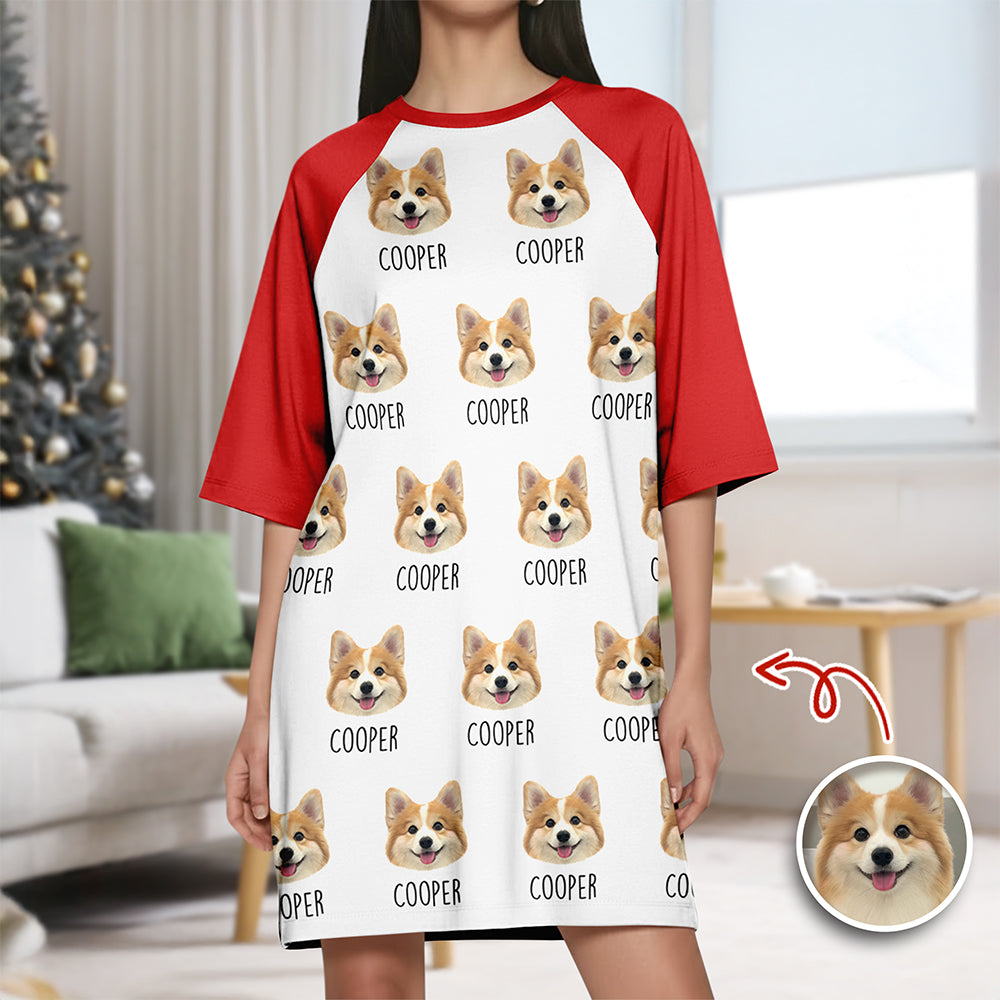 Custom Pet Portrait Raglan Nightgown – Personalized Dog/Cat/Person Photo & Name Gift TH10 898041