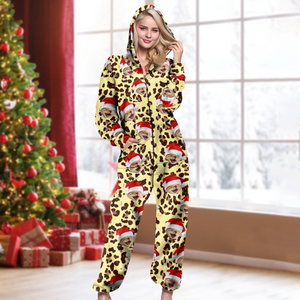 Custom Cat Photo With Leopard Pattern Onesie Pajamas HO82 893348