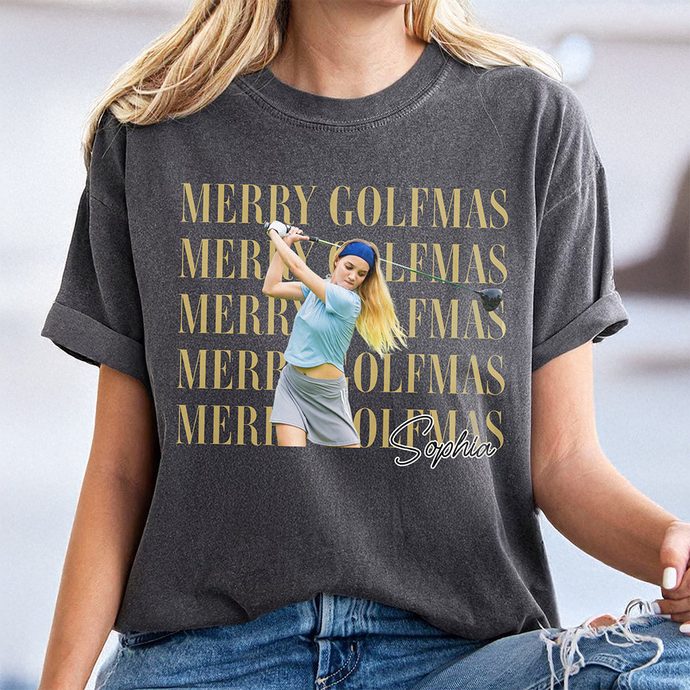 Personalized Vintage Photo Merry Golfmas Comfort Shirt Gift for Golf Lovers HA75 922118