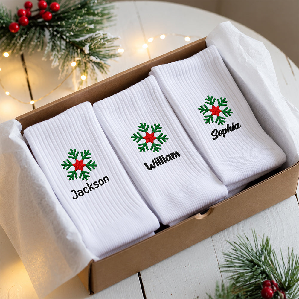 Custom Name Snowflake Christmas Embroidered Socks CH07 180876