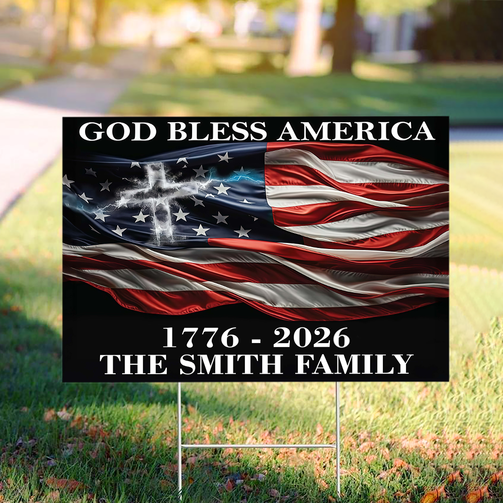 Custom Family Name God Bless America Garden Yard Sign TH10 896365
