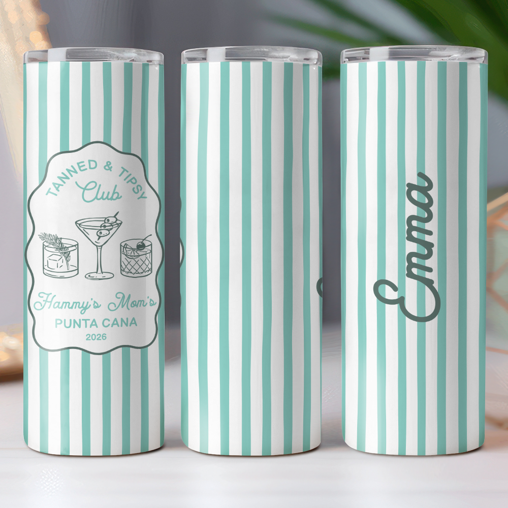 Custom Name Beach Icon Skinny Tumbler - Personalized Summer Party Cup HO82 902992