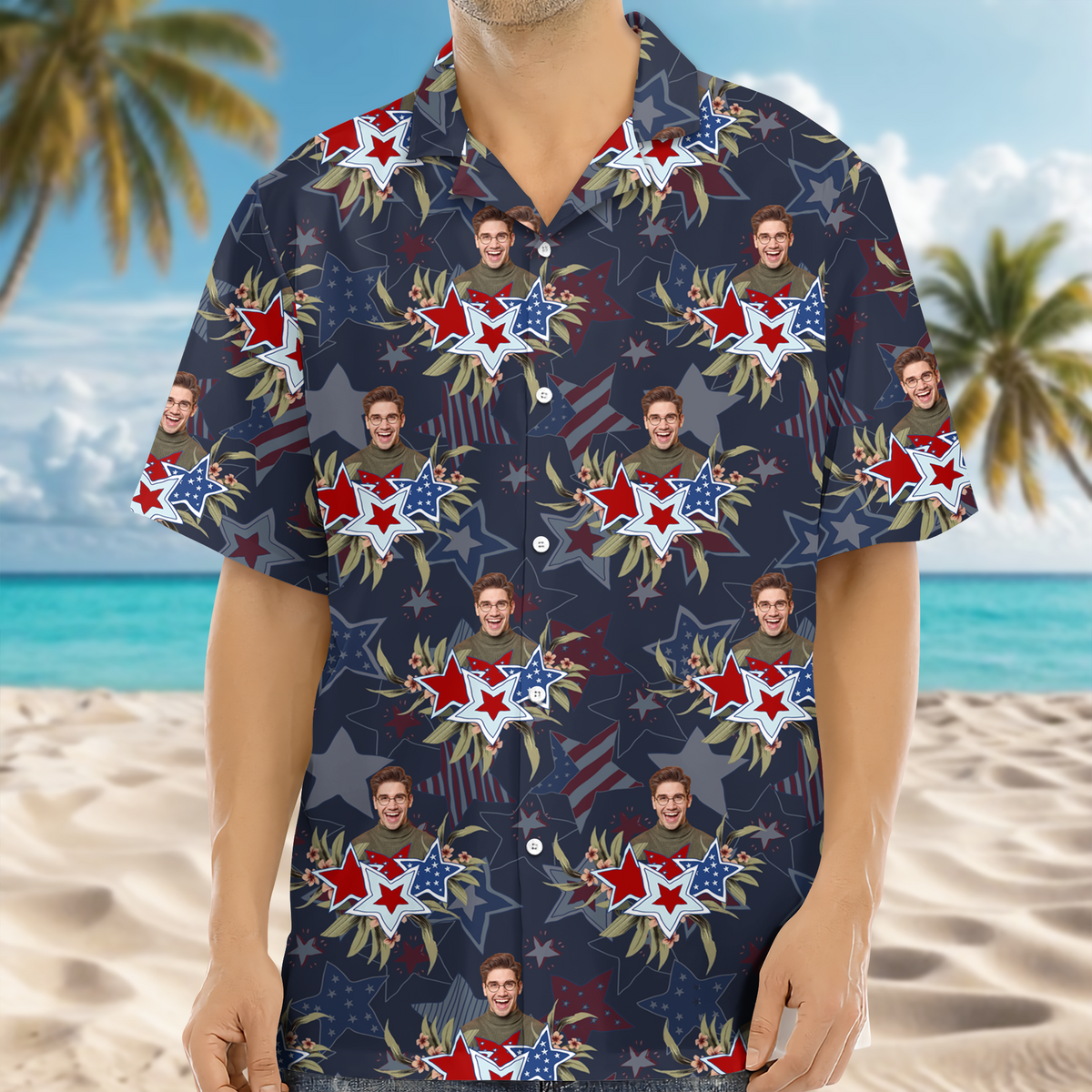 Custom Photo Patriotic Stars Independence Day Hawaii Shirt LM32 893437