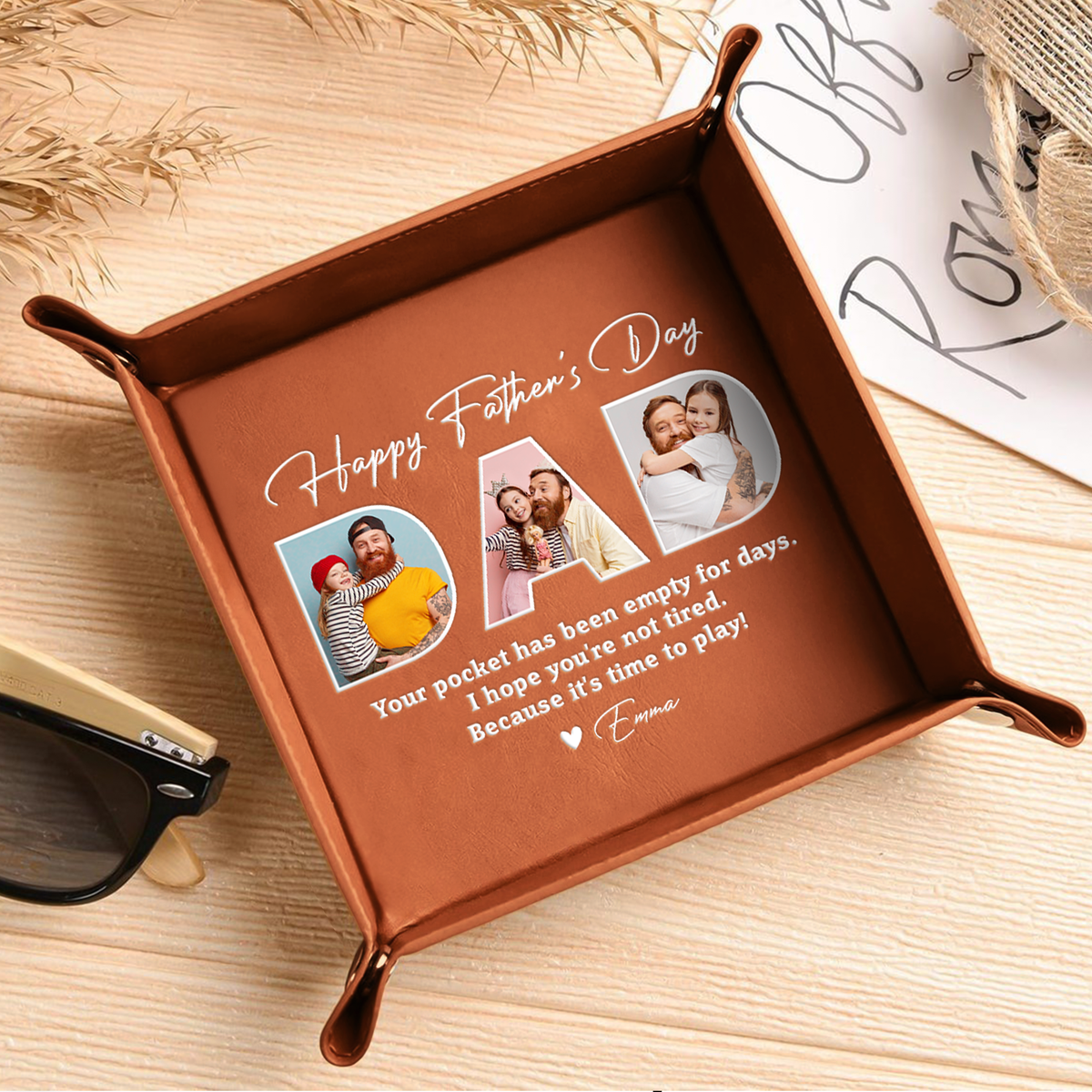 Custom Photo Happy Father's Day Family Leather Valet Tray LM32 893615