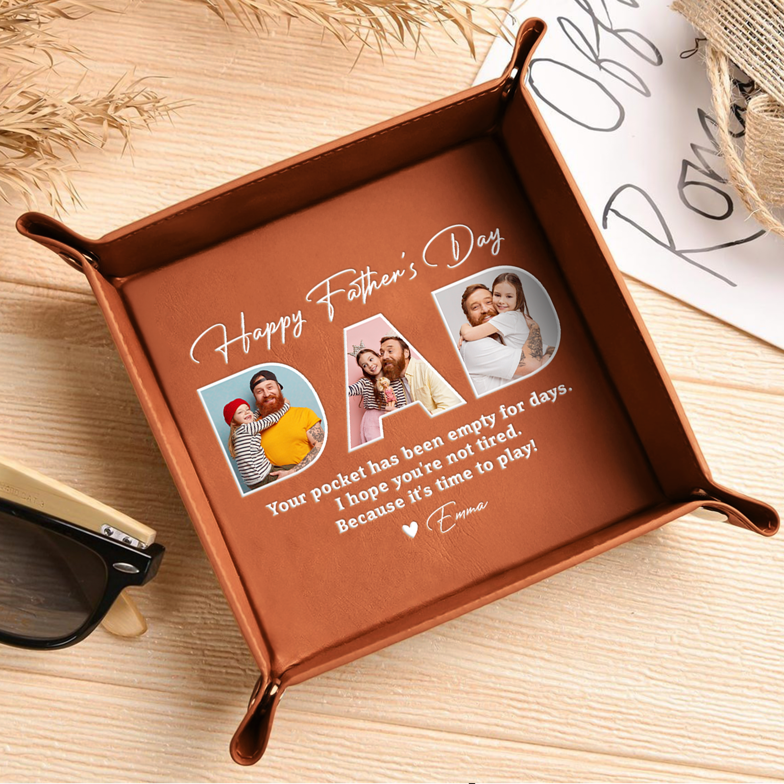 Custom Photo Happy Father's Day Family Leather Valet Tray LM32 893615