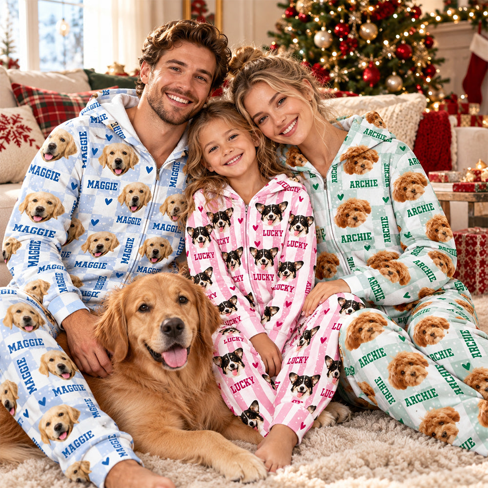 Custom Dog Photo And Name Onesie Pajamas Christmas Holiday Gift For Pet Lovers CH07 180722