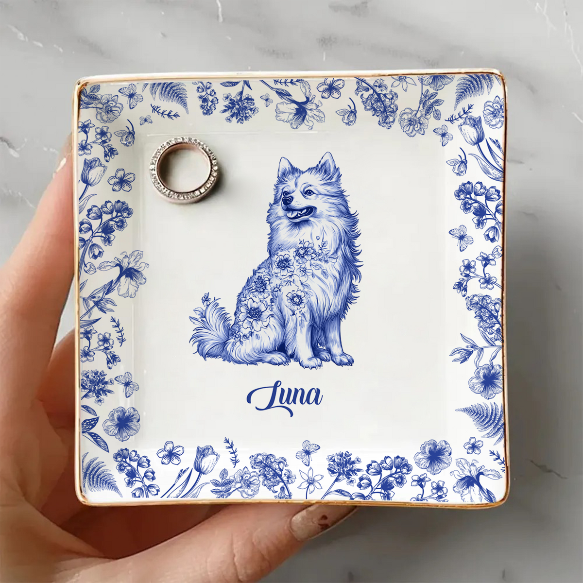 Custom Dog Breeds Chinoiserie Toile De Jouy Style - Personalized Jewelry Dish HA75 892704