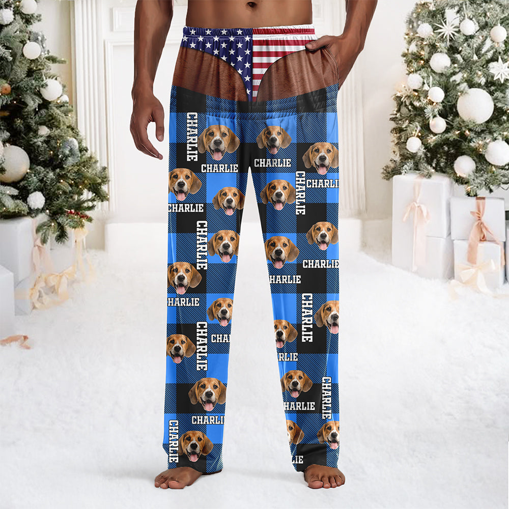 Fake Underwear Custom Dog Photo Flannel Sweatpants Funny Christmas Gag Pants CH07 180530