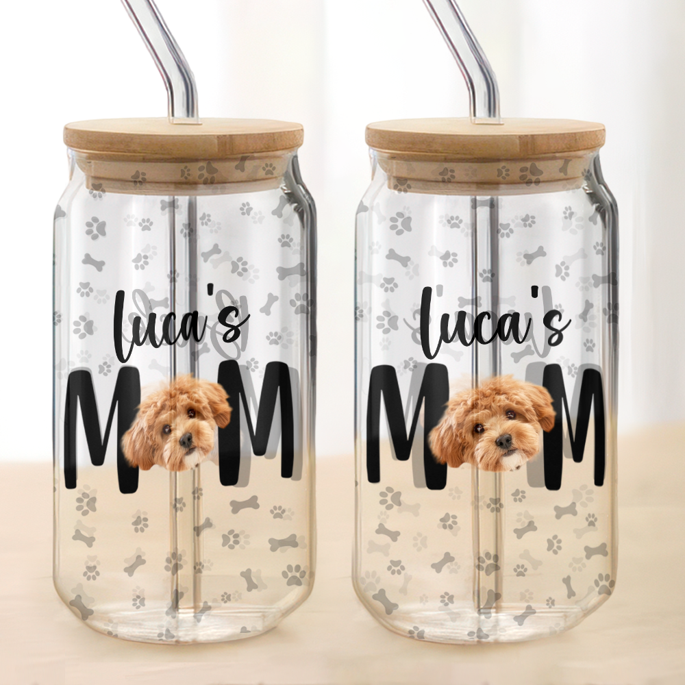 Custom Photo Dog Mom Personalized Glass Can With Lid Gift For Dog Lovers CH07 895526