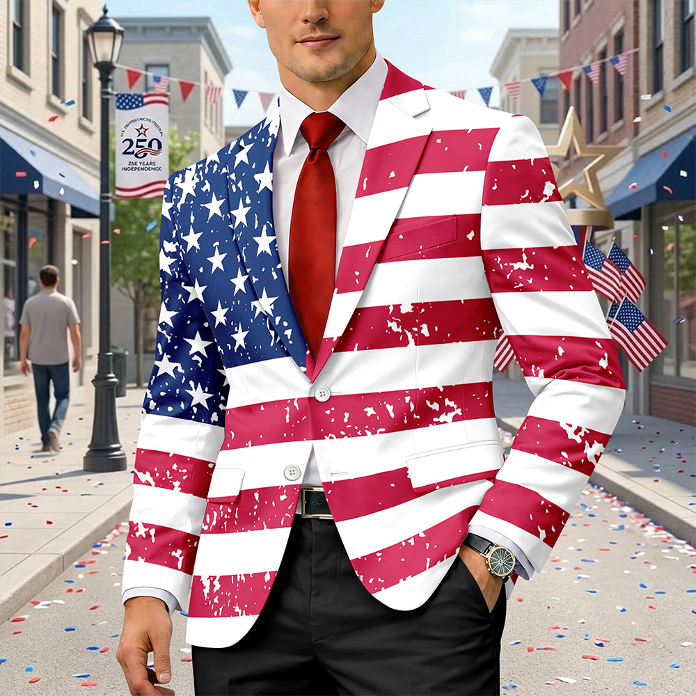 Custom Face Photo With US Flag Vertical Stripes Men's Suit HO82 902078