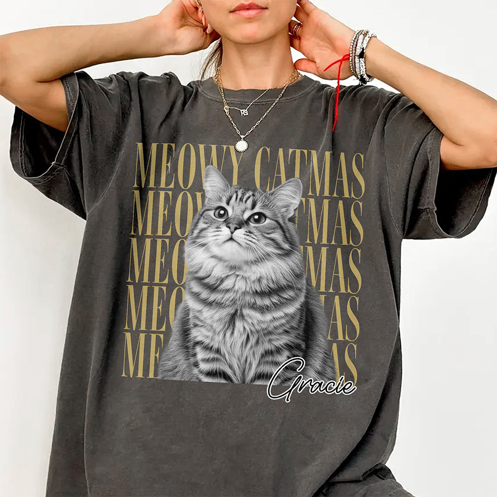 Personalized Vintage Dog Cat Photo Merry Christmas Comfort Shirt Gift For Cat Lovers HA75 922112