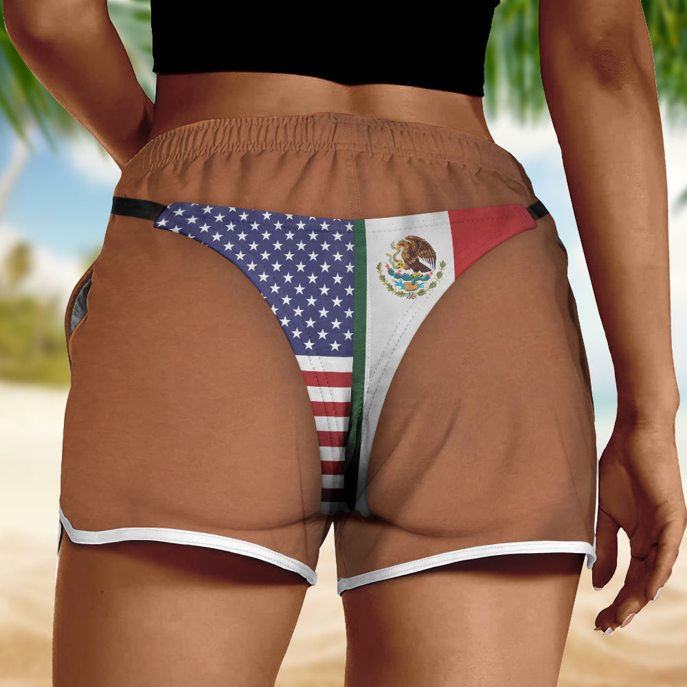 Personalized American Mexican Flag Bikini Bottom Women's Beach Short TH10 170481