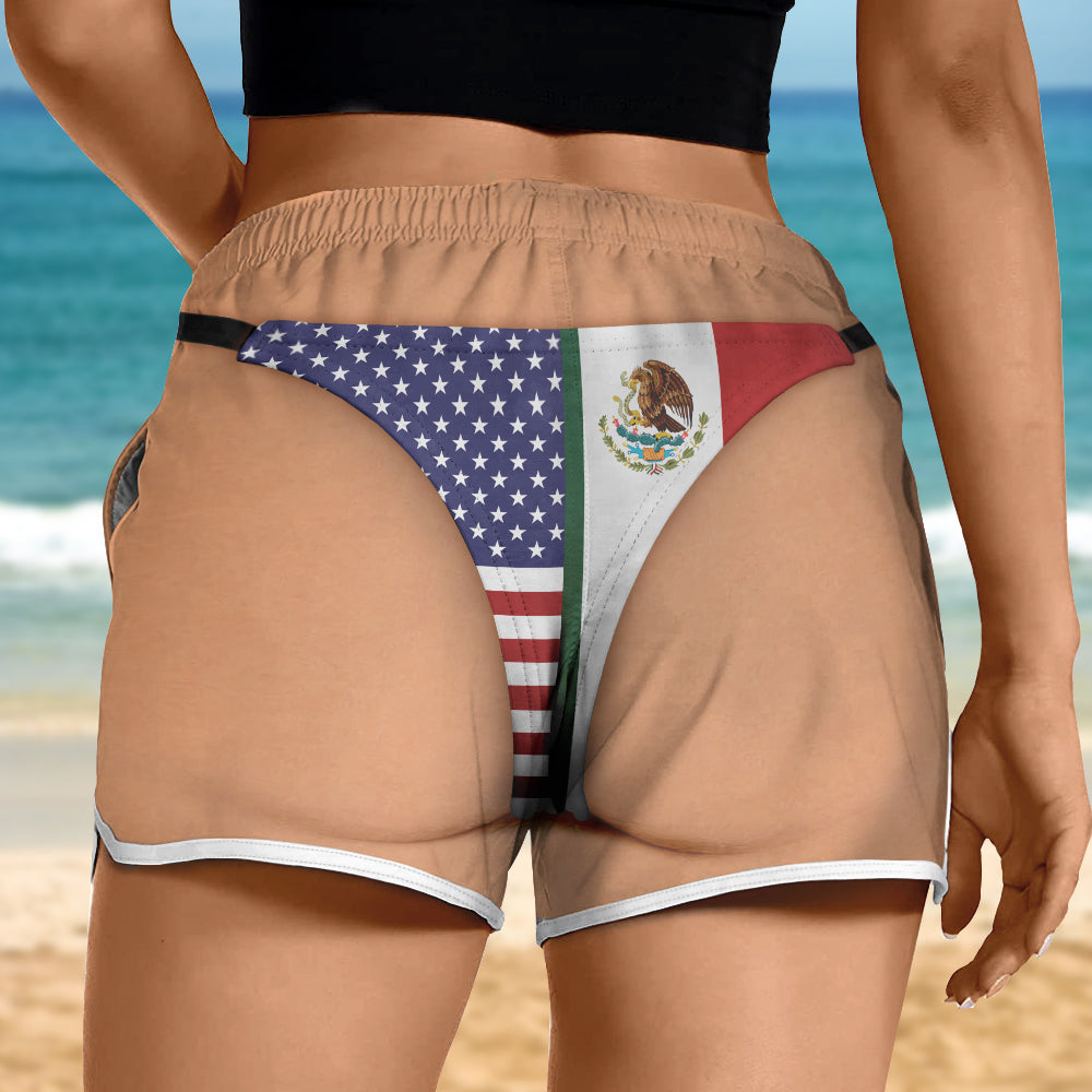 Personalized American Mexican Flag Bikini Bottom Women's Beach Short TH10 170481