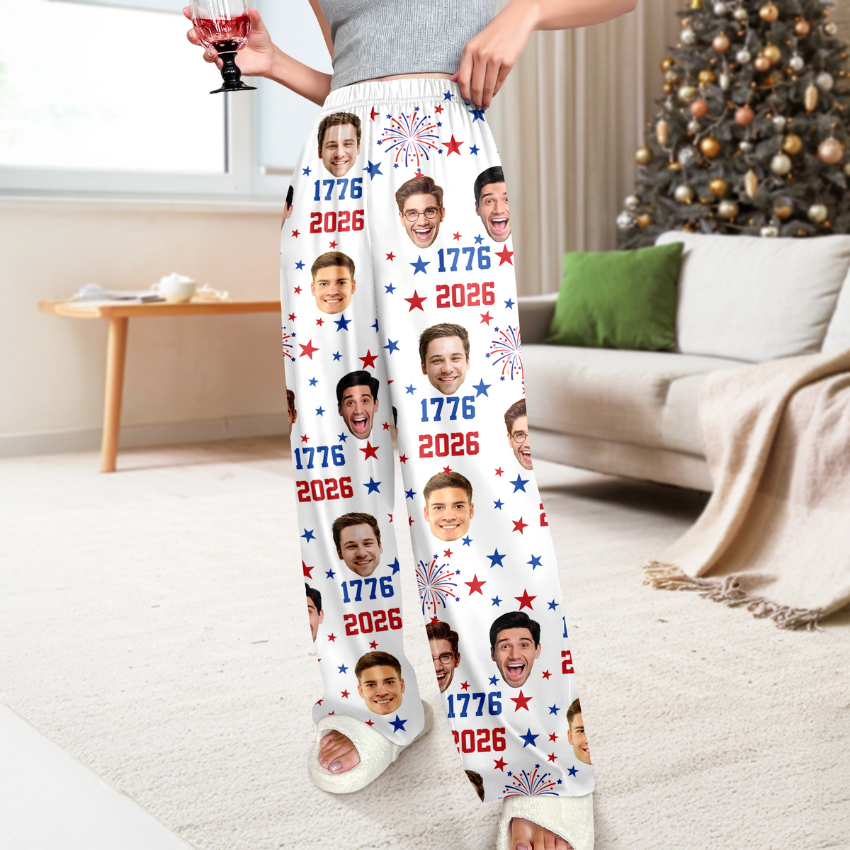 Custom Face Firework USA Red White Blue Matching Sweatpants LM32 895853