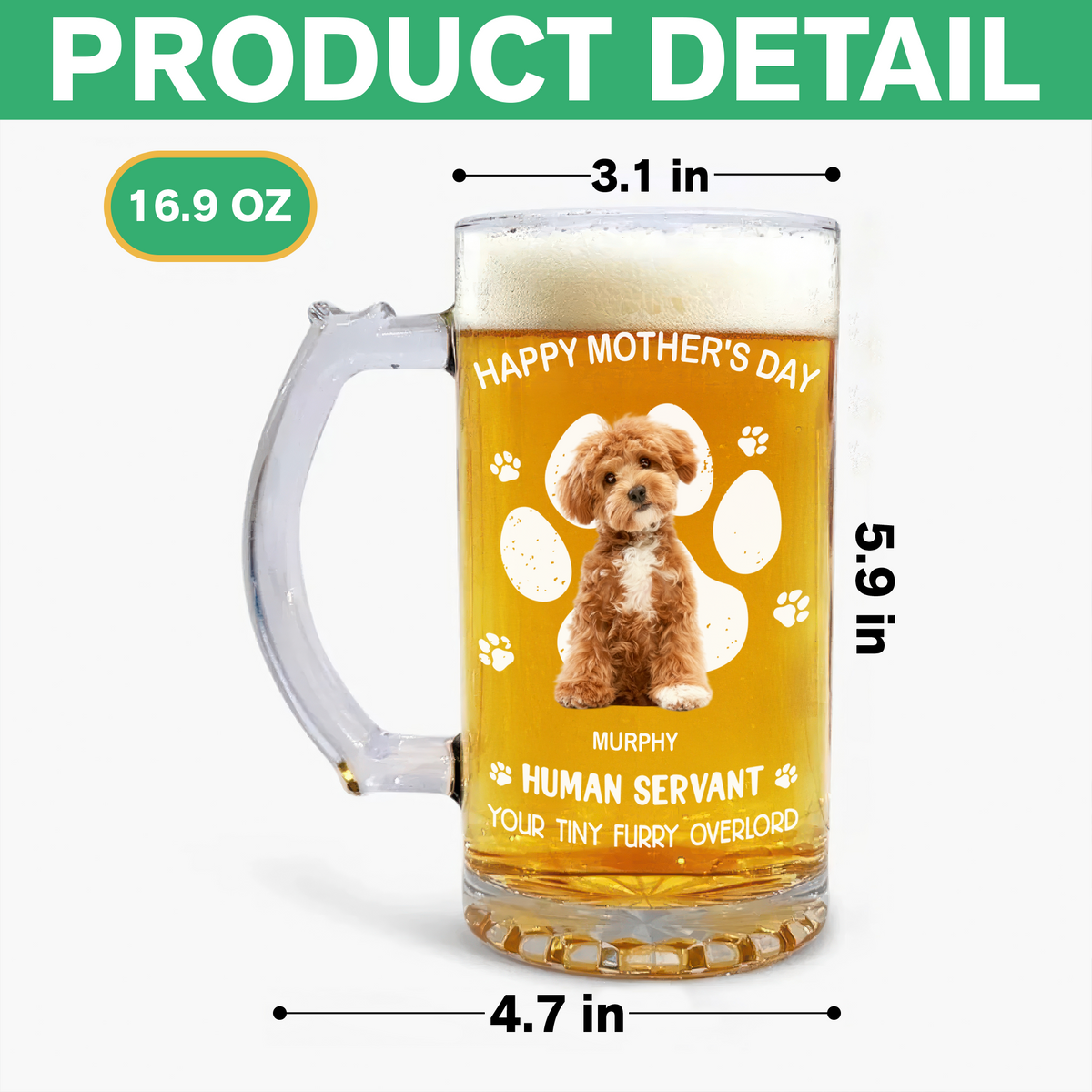Custom Photo Happy Father's Day Human Servant Personalized Glass Beer Mug Funny Gift For Dog Cat Lover CH07 895548