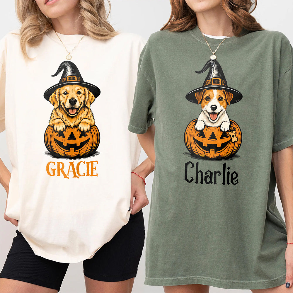 Custom Dog Breeds Halloween Dog Confort Cute Dog Witch Pumpkin Puppy Shirt CH07 180174