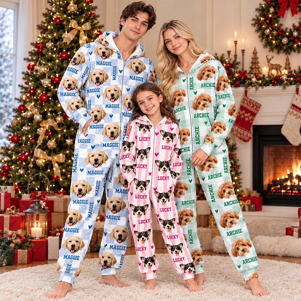 Custom Dog Photo And Name Onesie Pajamas Christmas Holiday Gift For Pet Lovers CH07 180722