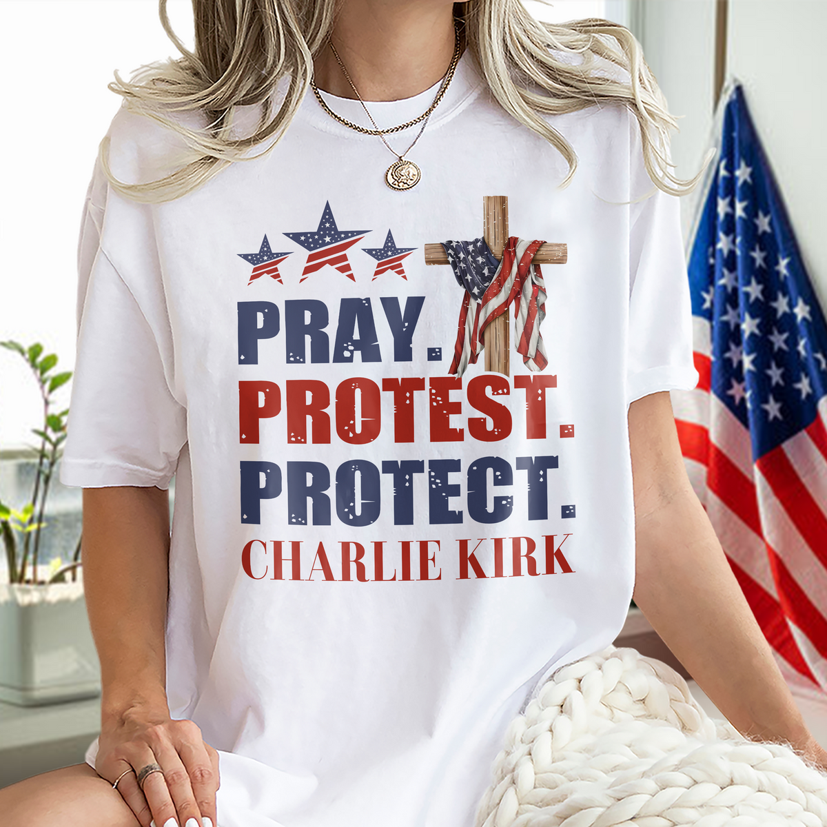 Pray Protest Protect Charlie Kirk Memorial Bright Shirt LM32 65473