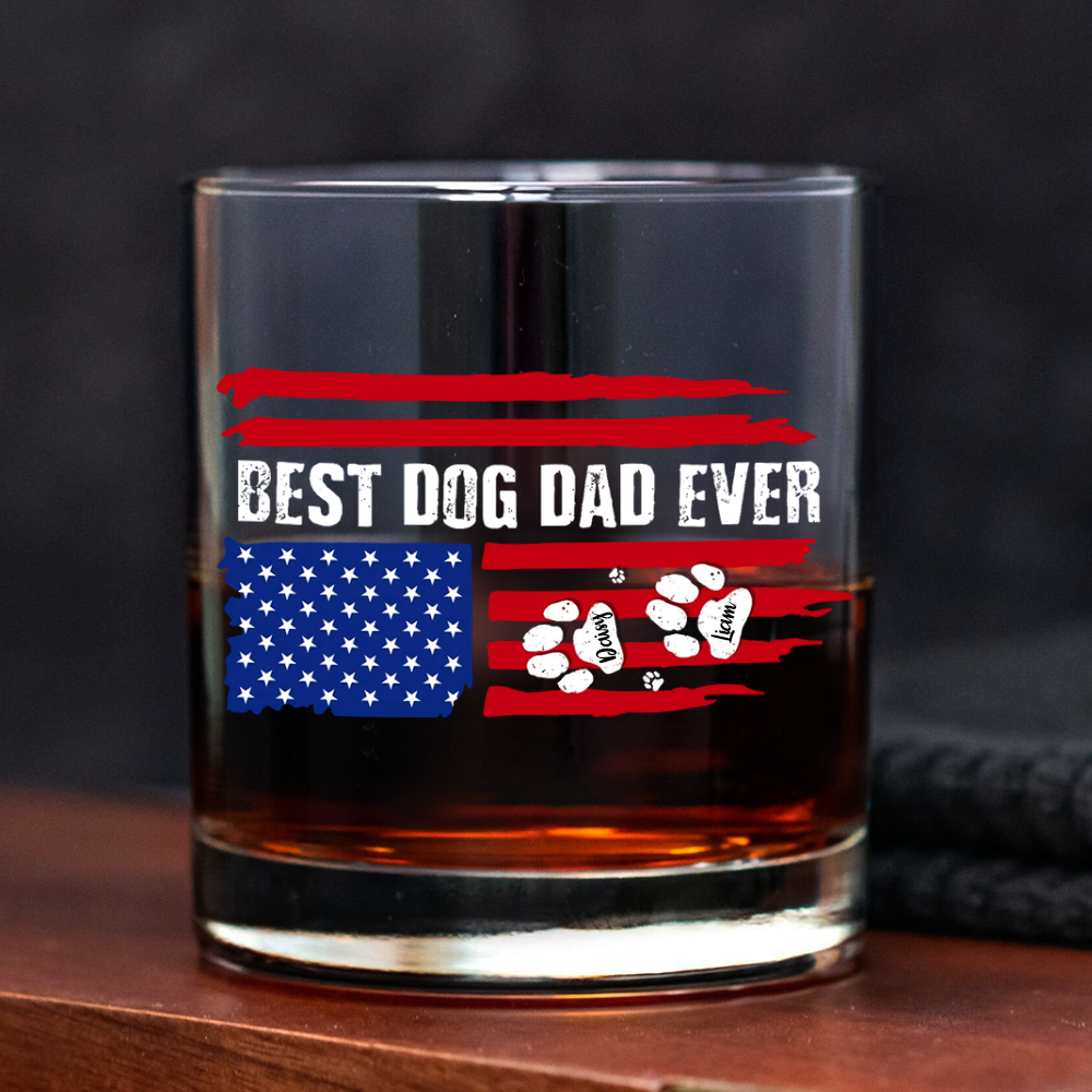 Best Dog Dad Ever American Flag Dog Whiskey Glass For Dog Lovers CH07 895850