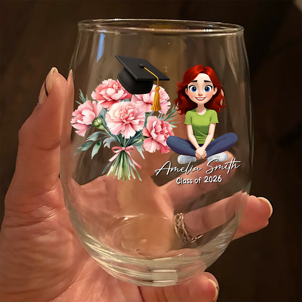Personalized Birth Flower Class of 2026 Graduation Wine Glass HO82 901782
