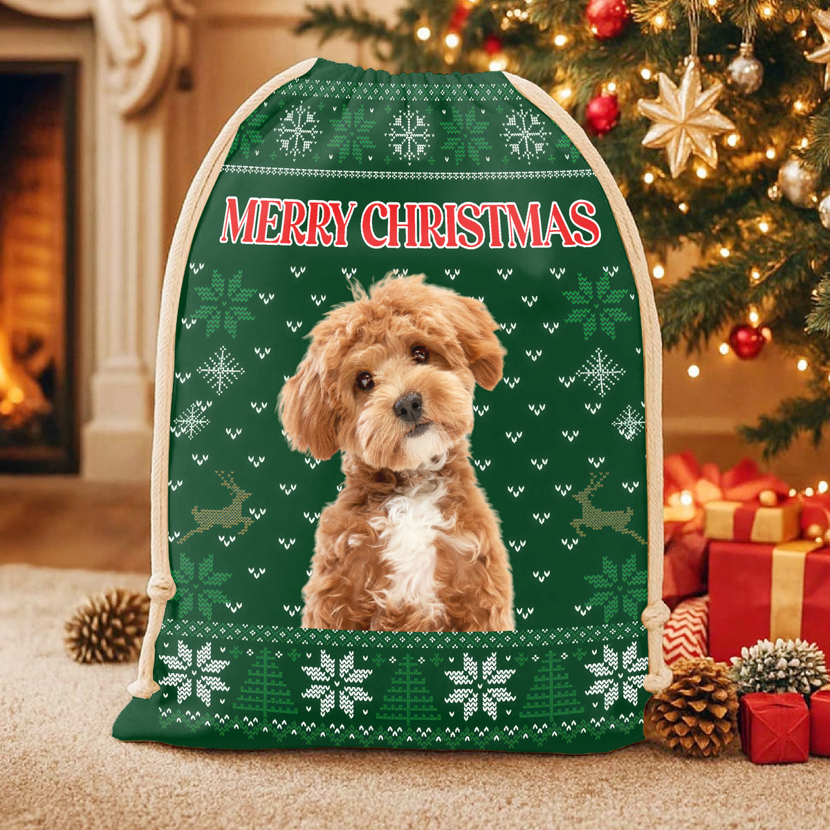 Custom Dog Photo Merry Christmas Gift Bag For Your Dog TH10 896997