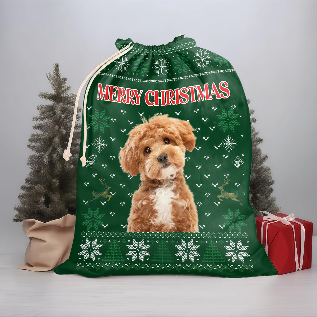 Custom Dog Photo Merry Christmas Gift Bag For Your Dog TH10 896997