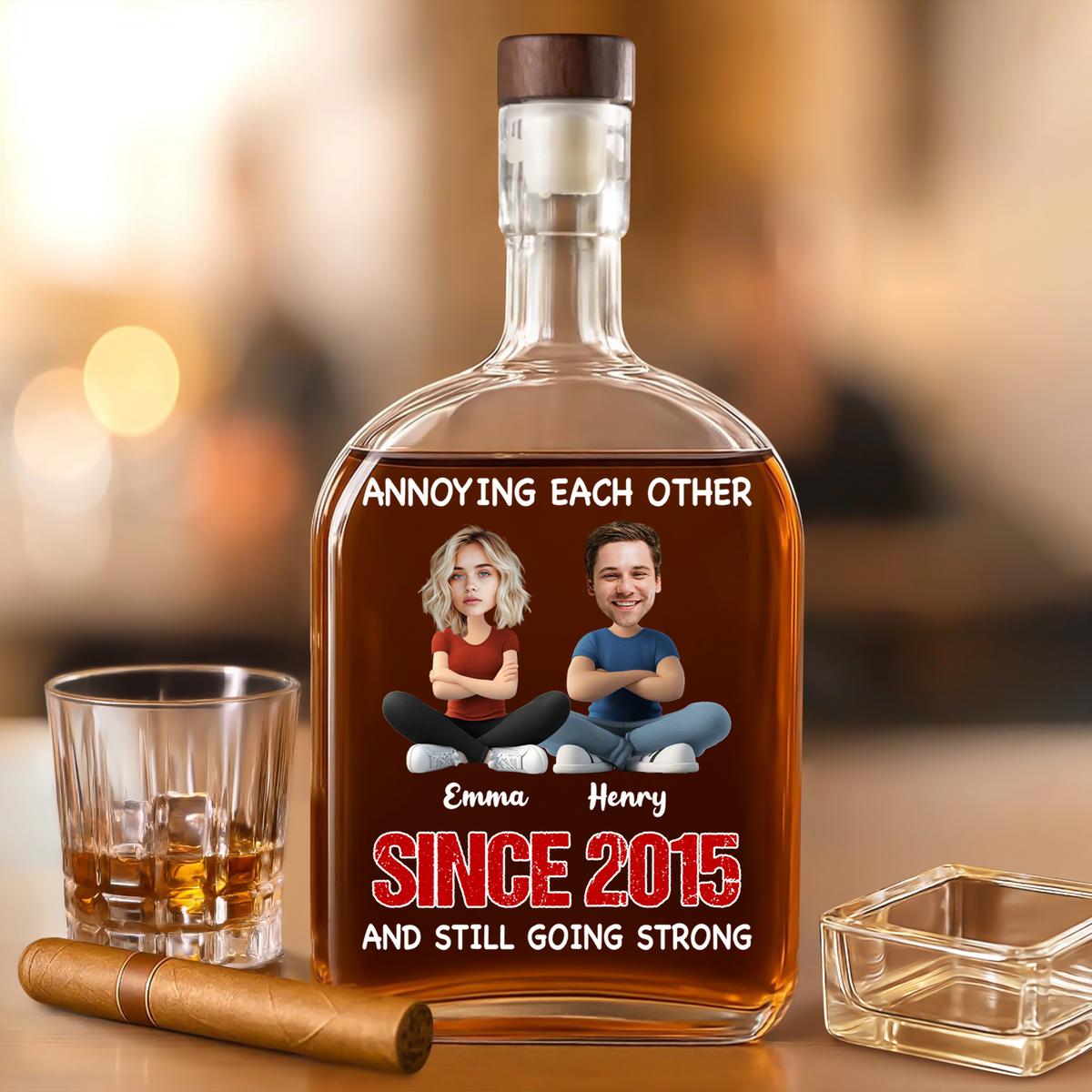 Custom Funny Face Annoying Each Other And Still Going Strong Whiskey Bottle LM32 893795