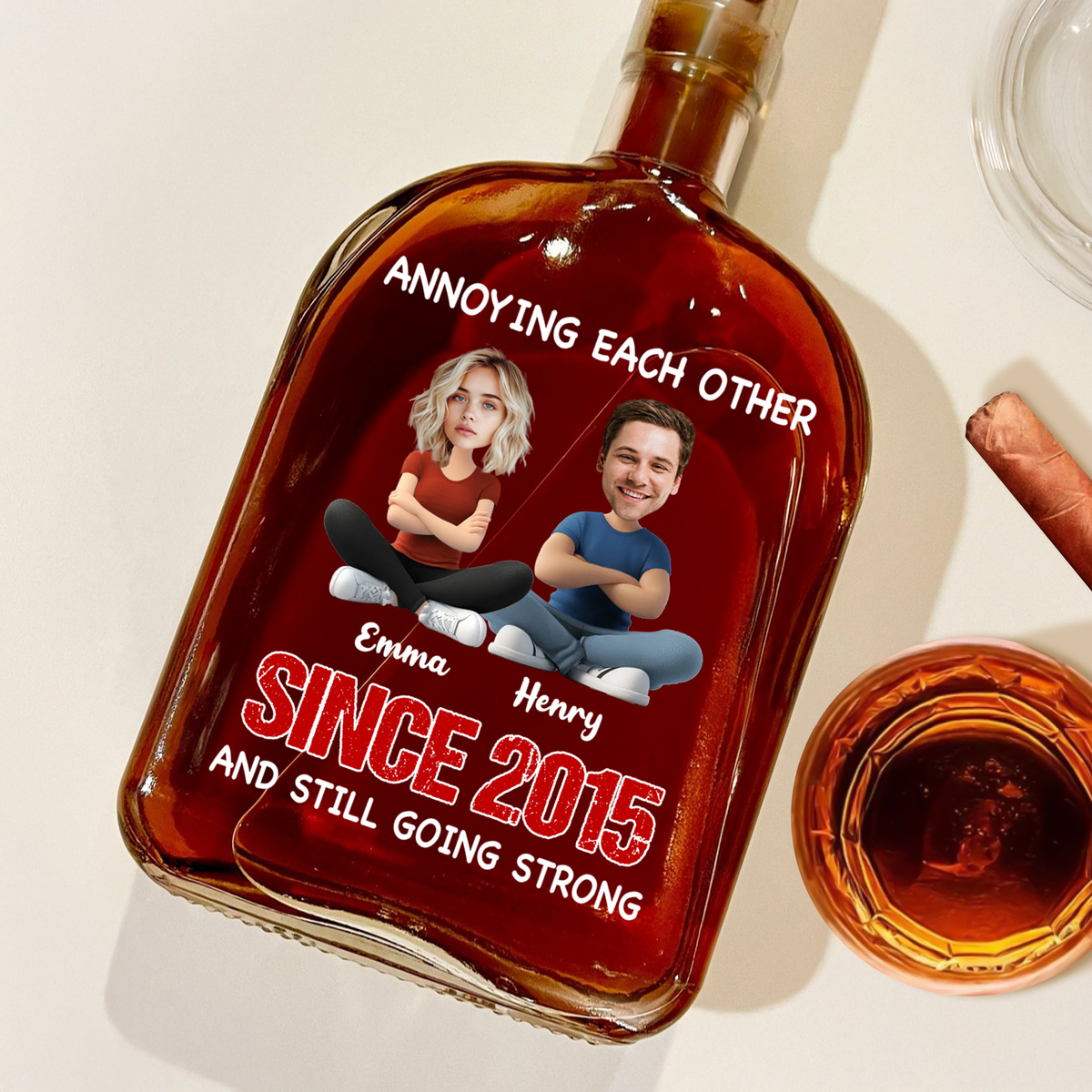 Custom Funny Face Annoying Each Other And Still Going Strong Whiskey Bottle LM32 893795