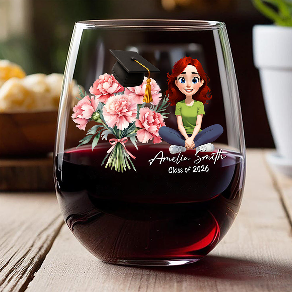 Personalized Birth Flower Class of 2026 Graduation Wine Glass HO82 901782