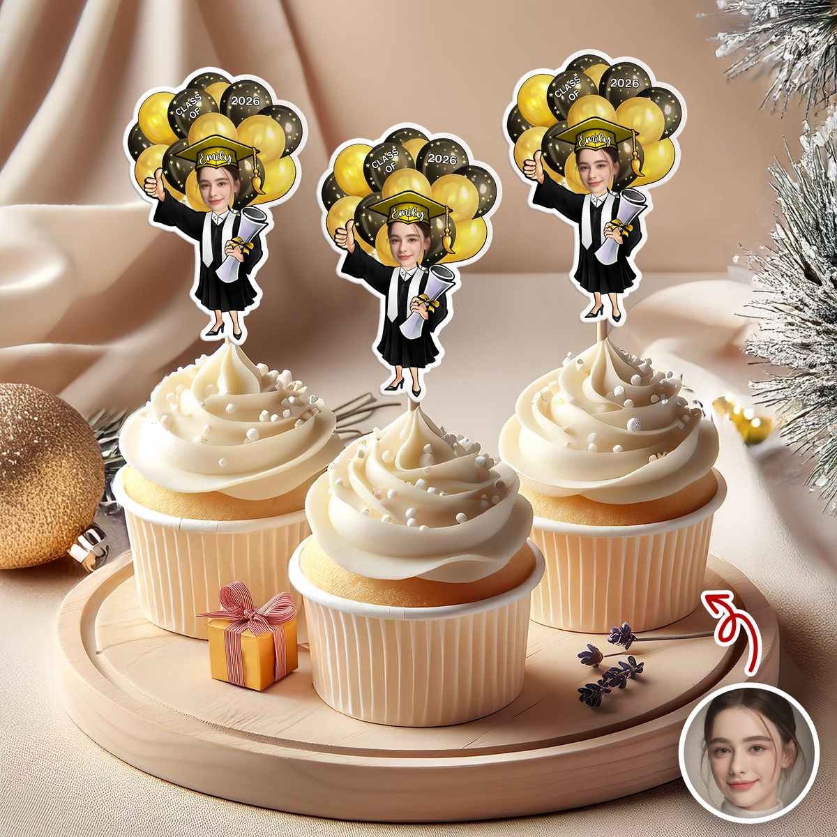 Custom Photo Class of 2026 Balloons Graduation Cupcake Toppers, Personalized Grad Party Decor CH07 910986