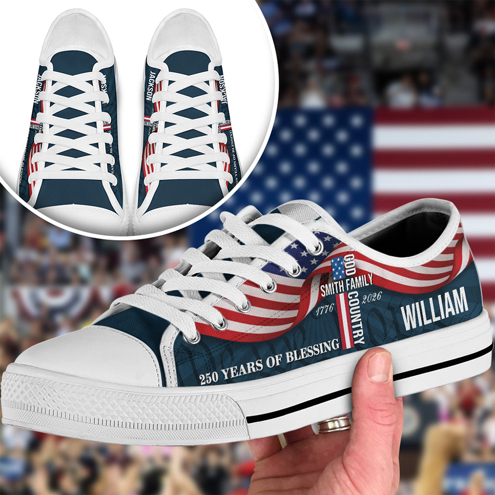 Custom Family Name 250 Years of Blessing 1776–2026 Canvas Shoes - Personalized Patriotic Gift for Family HO82 902076