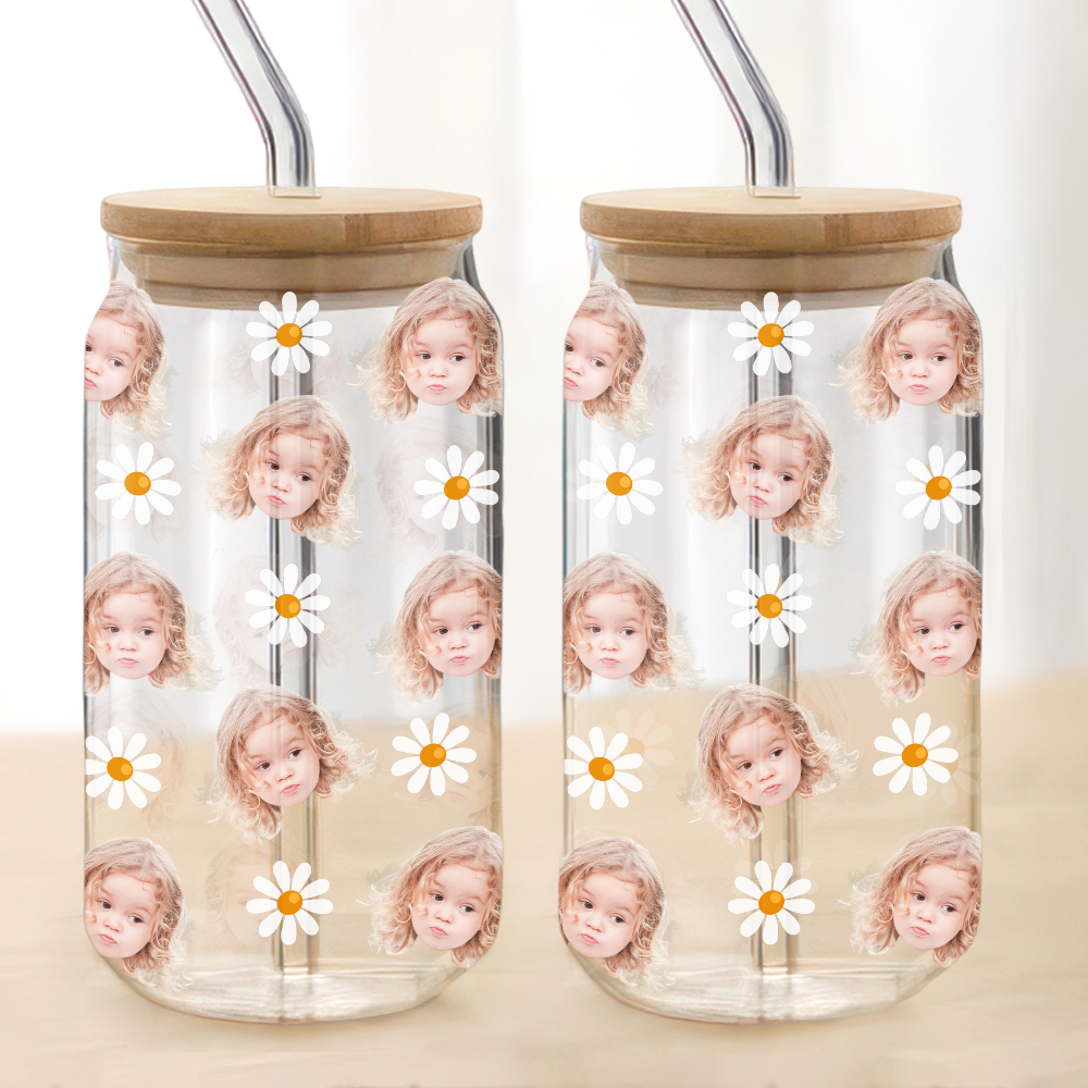Custom Face Photo With Icon Family Glass Can With Lid TH10 894265
