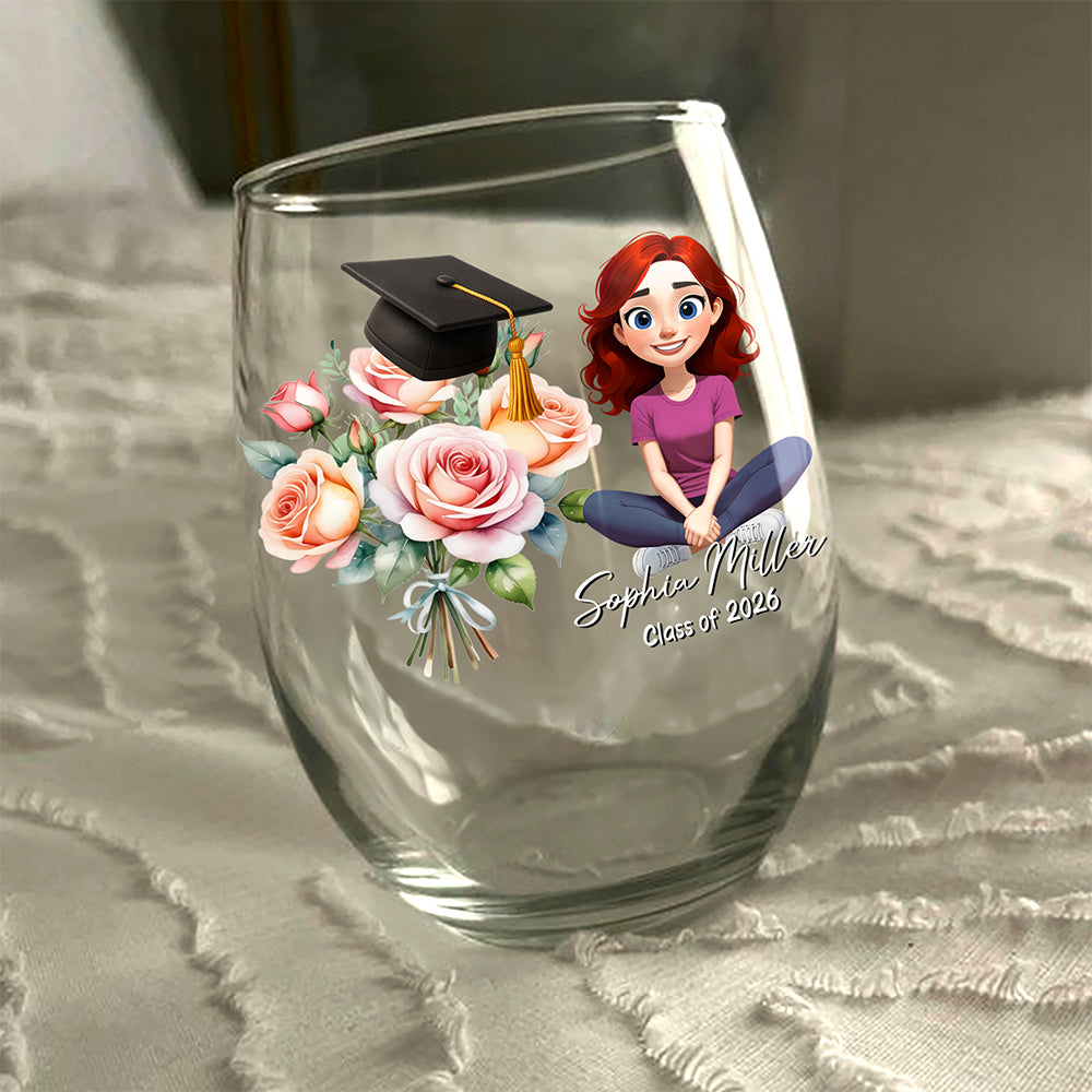 Personalized Birth Flower Class of 2026 Graduation Wine Glass HO82 901782