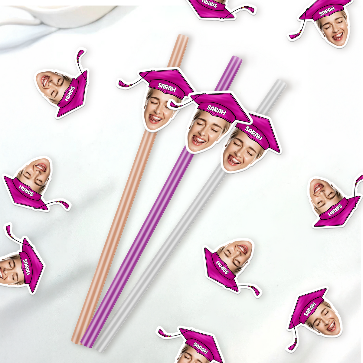 Custom Funny Face Class of 2025 Colorful Straws Graduation Decoration HA75 892232