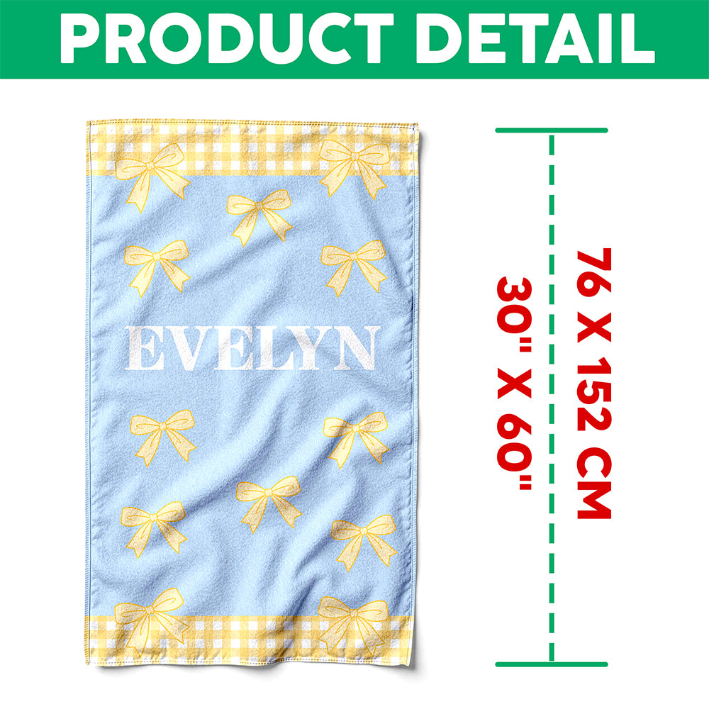 Custom Name Bows and Gingham Border Beach Towel - Personalized Summer Gift for Girls LM32 899663