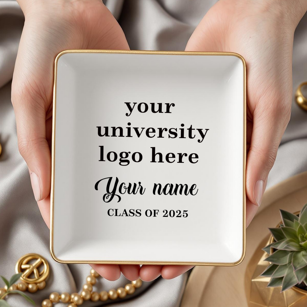 Custom University Logo Class of 2025 Personalized Jewelry Dish Graduation Gift HA75 892268