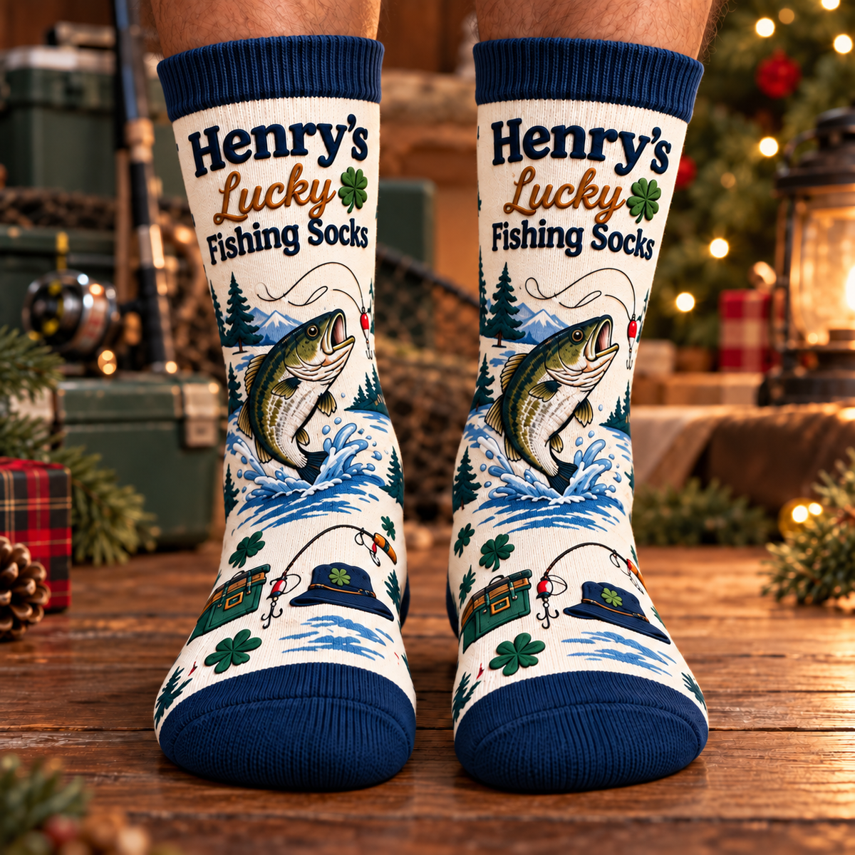 Personalized Lucky Fishing Socks – Custom Name 3D Effect Socks Gift for Fisherman CH07 180840