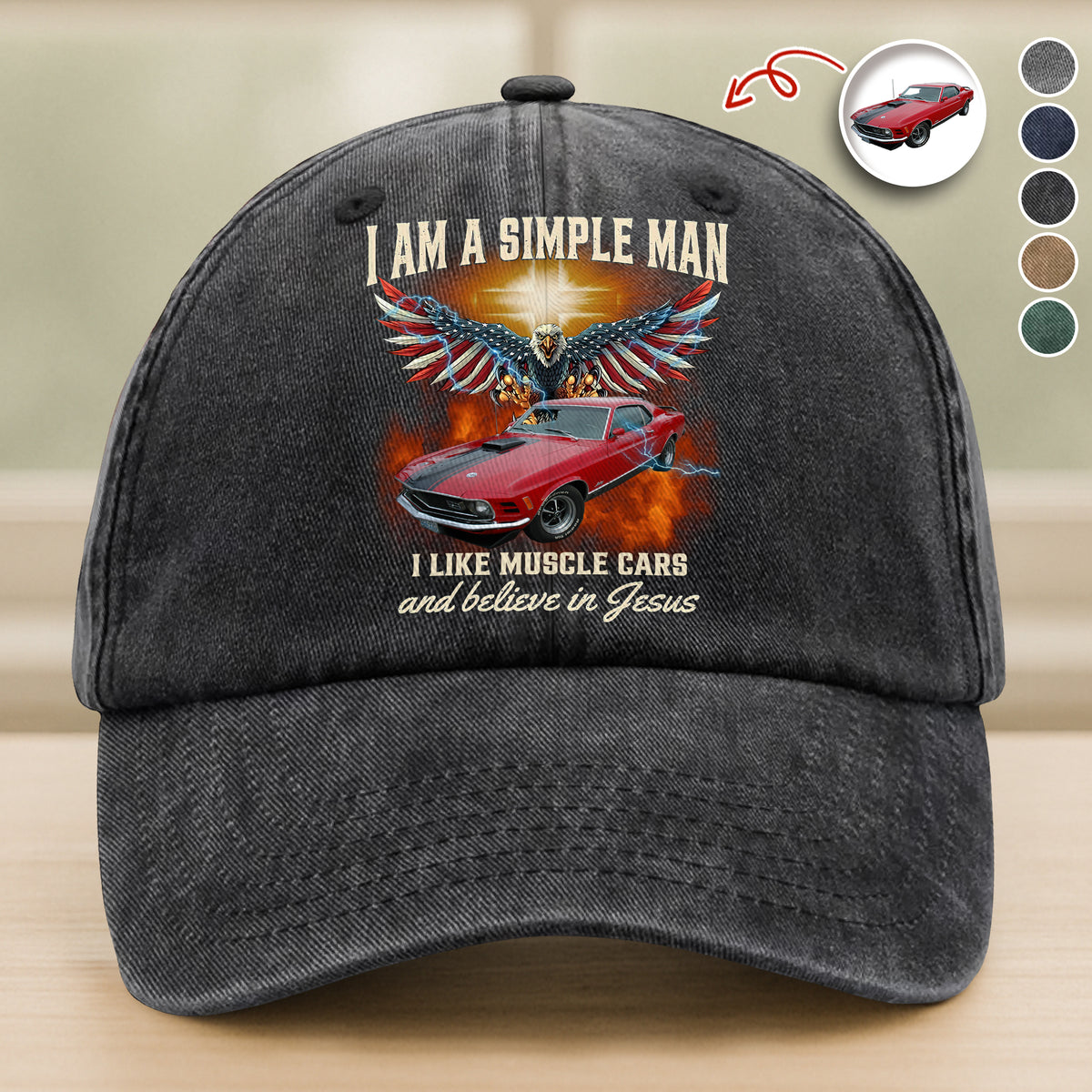 Custom Car Photo I Am A Simple Man Washed Denim Baseball Cap CH07 896386