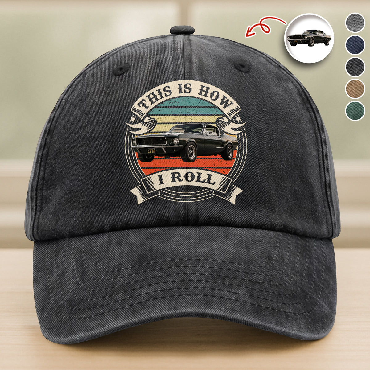 This Is How I Roll - Custom Car Photo Route 66 Vintage Washed Denim Baseball Cap CH07 896426