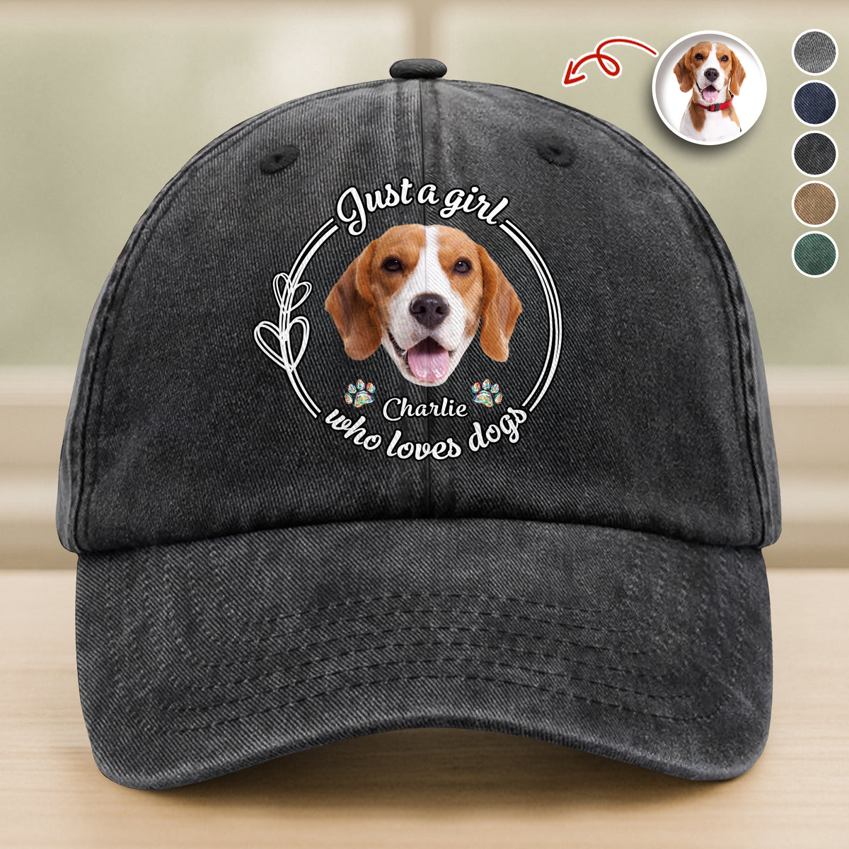 Custom Photo Just A Girl Who Loves Dogs Washed Denim Baseball Cap HA75 897836
