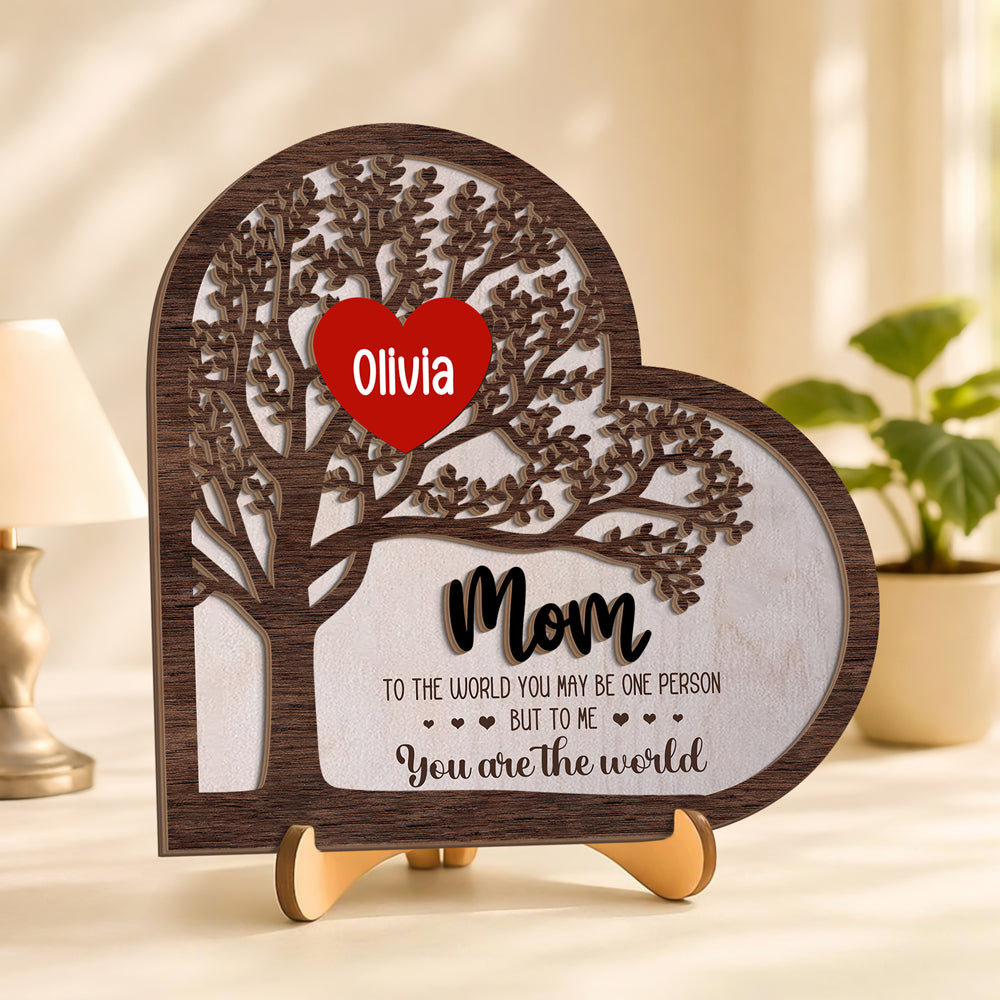 Personalized Family Tree Heart To The World You May Be One Person 2-Layered Wooden Plaque CH07 910774