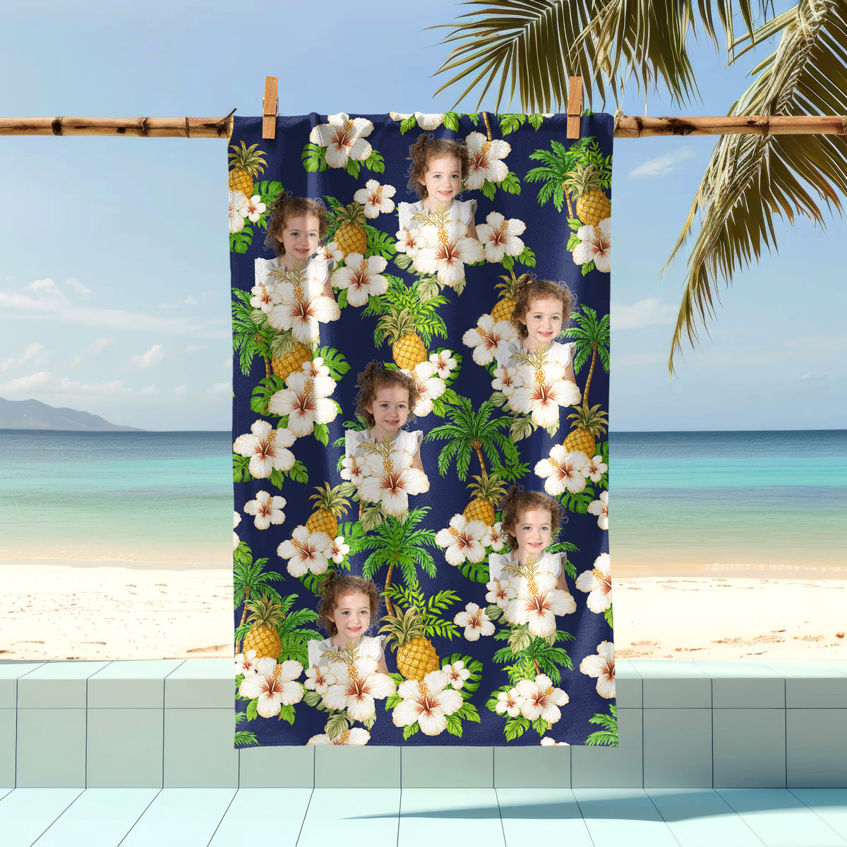 Custom Human Photo Tropical Vibe Family Beach Towel HA75 892646