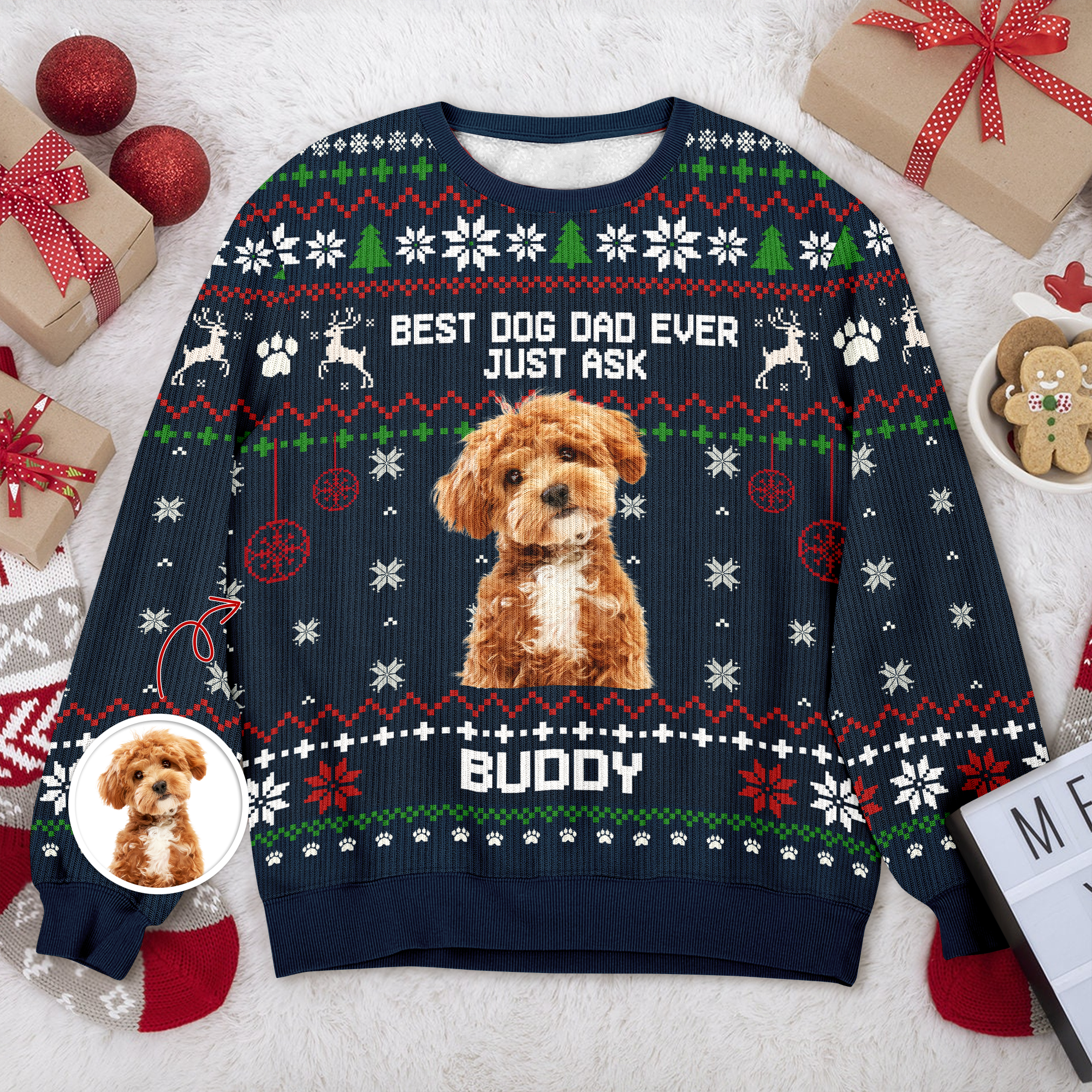 Custom Photo Best Dog Dad, Dog Mom Ever Just Ask Christmas Ugly Sweater TH10 896077