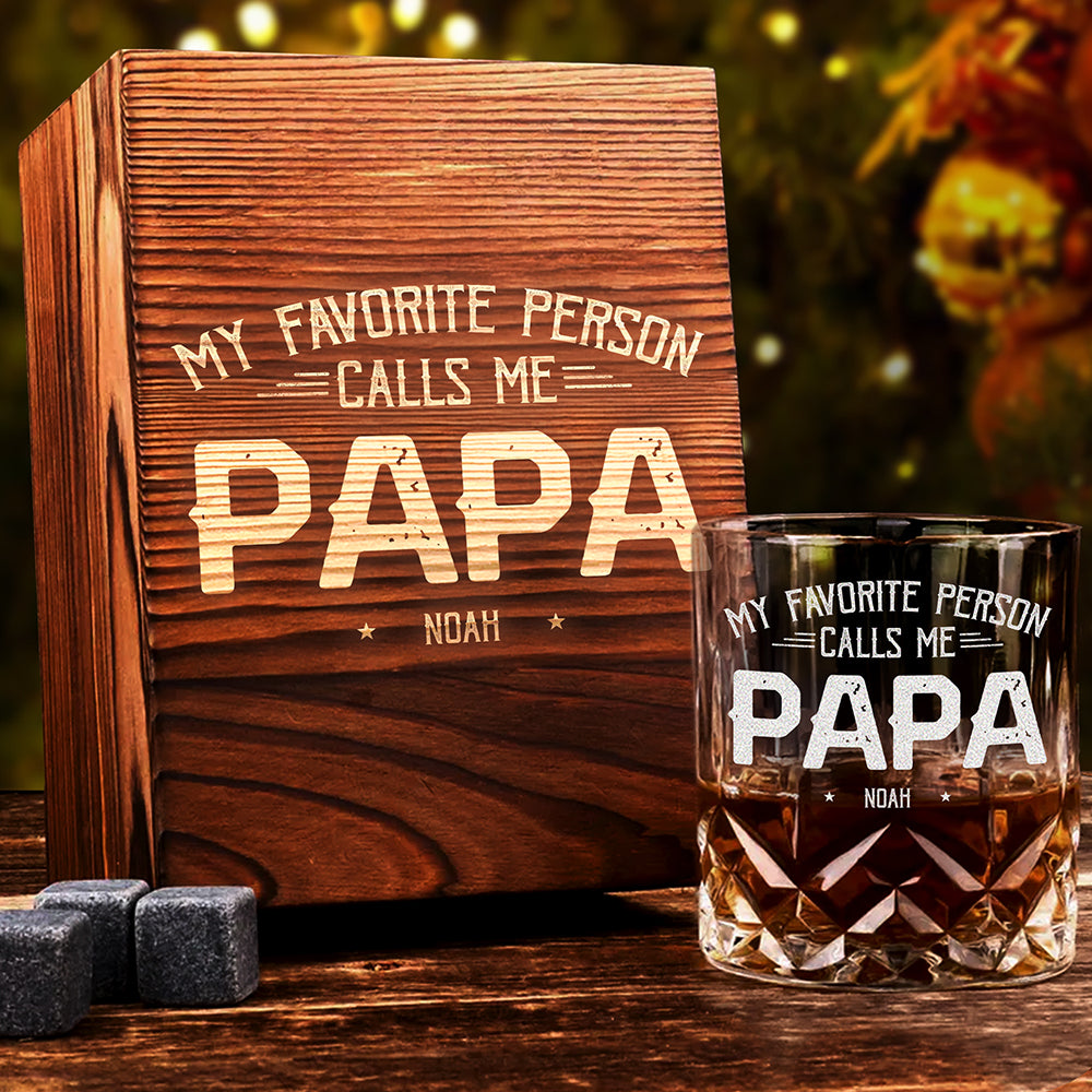 My Favorite People Call Me Papa Engraved Whiskey Glass Set with Wooden Box HA75 898036