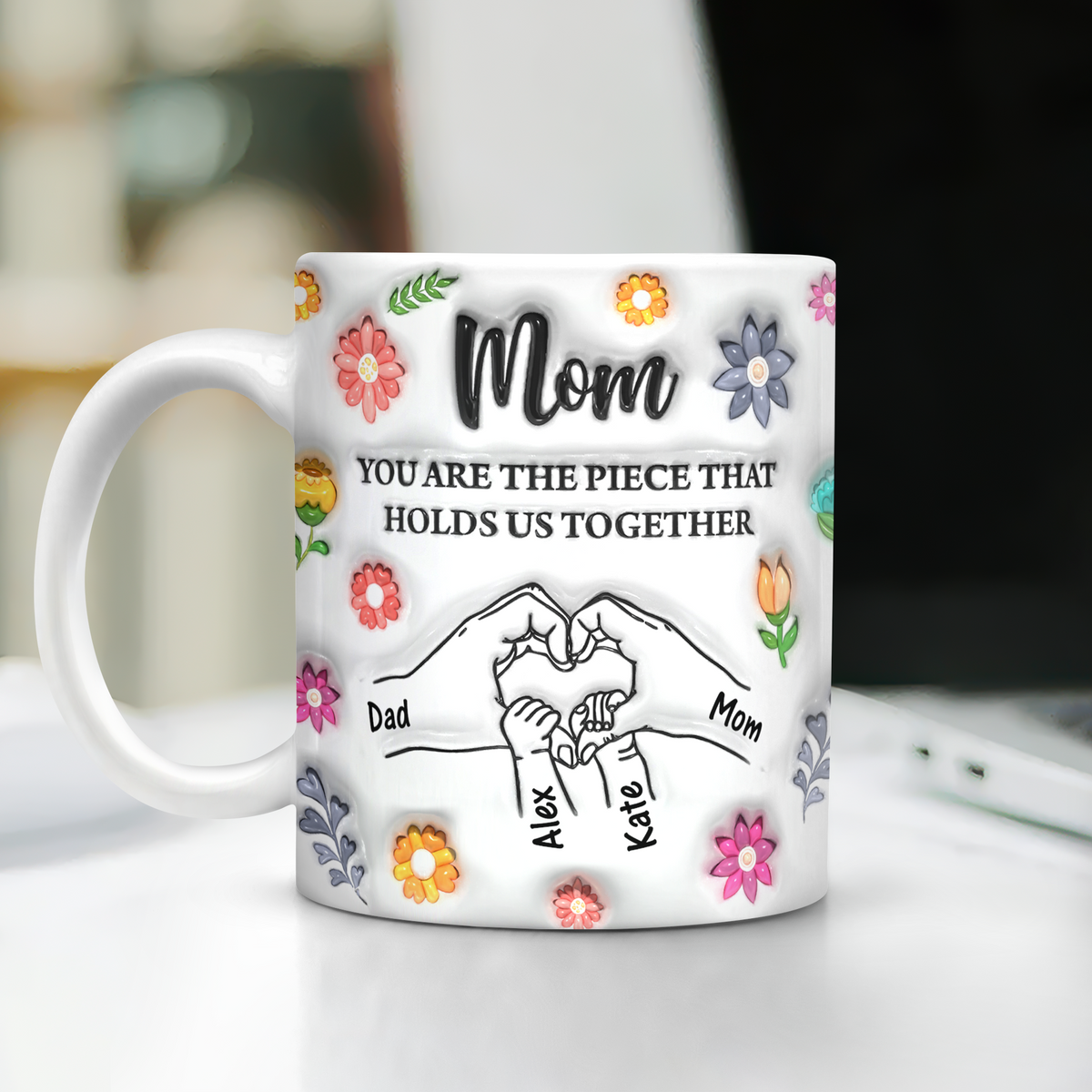 Custom Name Kids Holding Mom‘s Hand Mug 3D Inflated Effect Mug CH07 895588