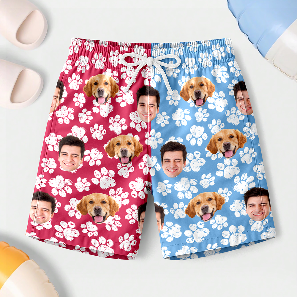 Custom Photo Paw Pattern Beach Shorts - Custom Funny Pet Lover Gift CH07 910558