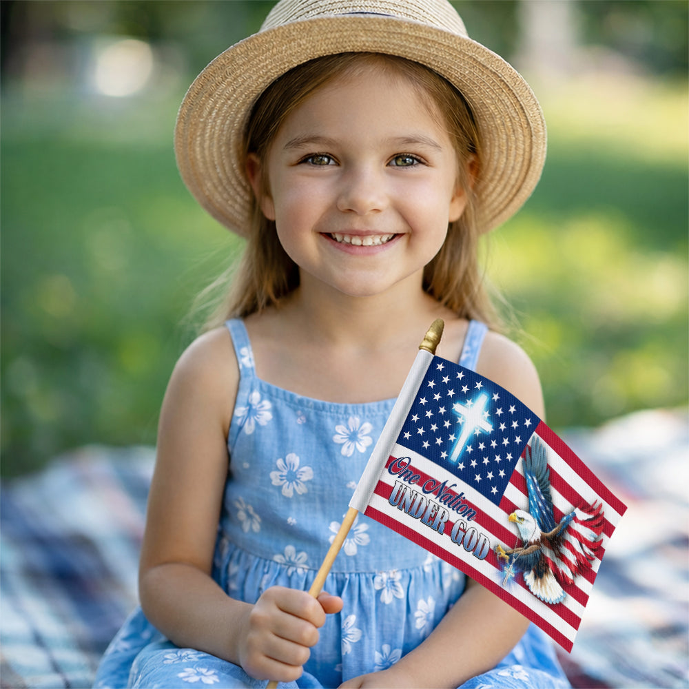 One Nation Under God Patriotic With Eagle Handheld Flag HO82 900960